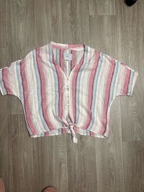 Rails Striped Button-Front Top in Pink, Blue & White